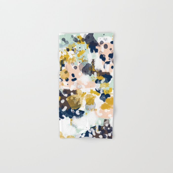 Sloane - Abstract painting in modern fresh colors navy, mint, blush, cream, white, and gold Hand & Bath Towel