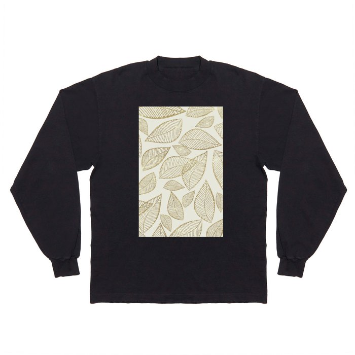 Abstract ivory gold glitter foliage leaf pattern Long Sleeve T Shirt
