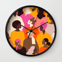 Female diverse faces pink Wall Clock