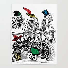 Calavera Cyclists | Skeletons on Bikes | Day of the Dead | Dia de los Muertos | Poster