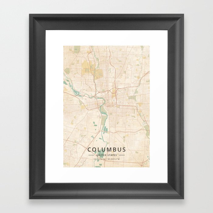 Columbus, United States - Vintage Map Framed Art Print