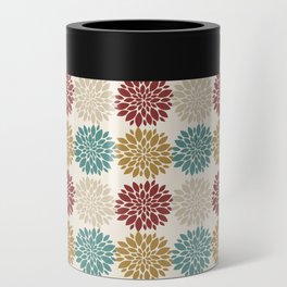 barn red mustard yellow cream harvest florals sea anemone nautical medallion Can Cooler