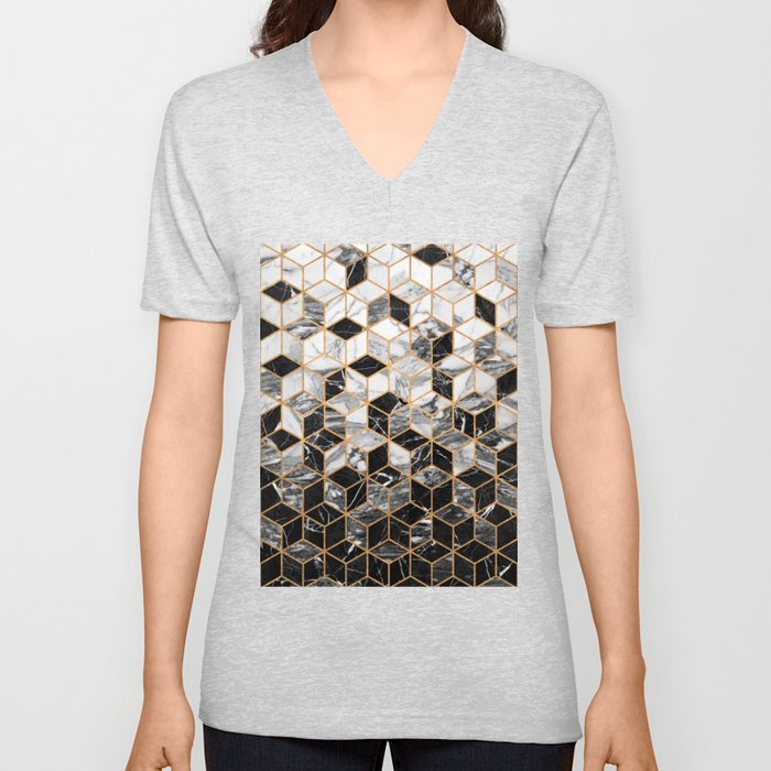 Marble Cubes - Black and White V Neck T Shirt