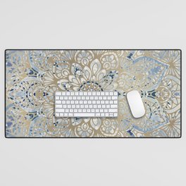 Yoga, Mandala, Blue and Gold Desk Mat