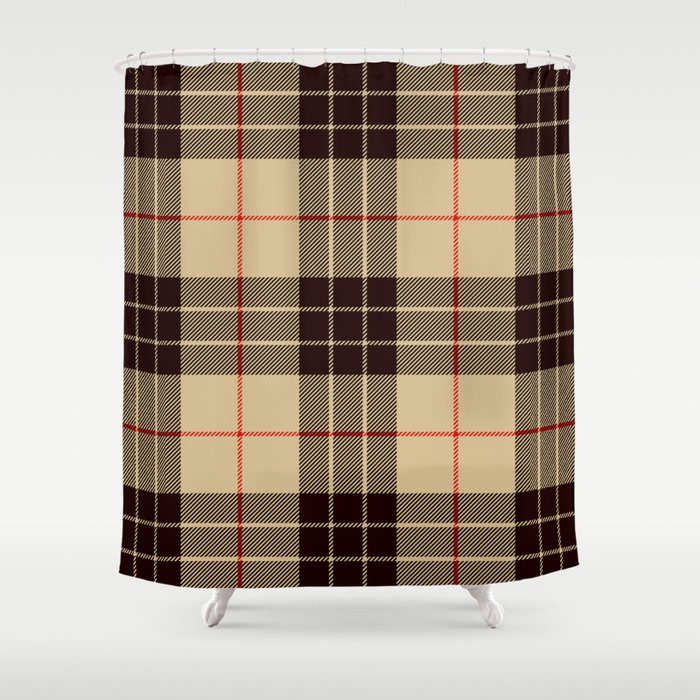 Tan Tartan with Black and Red Stripes Shower Curtain
