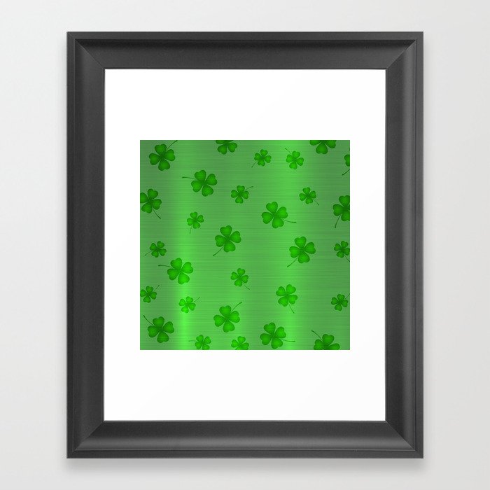 Green Silk Metallic Clover Modern Collection Framed Art Print