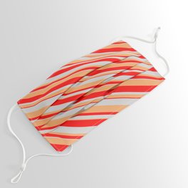 [ Thumbnail: Light Grey, Brown & Red Colored Lines Pattern Face Mask ]