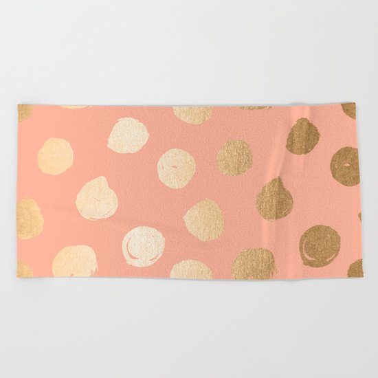 Sweet Life Polka Dots Peach Coral + Orange Sherbet Shimmer Beach Towel
