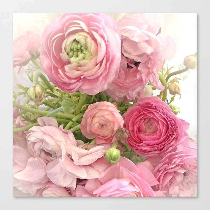 Shabby Chic Cottage Ranunculus Peonies Roses Floral Print & Home Decor Canvas Print