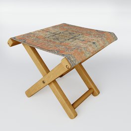 Vintage Woven Coral and Blue Kilim Folding Stool