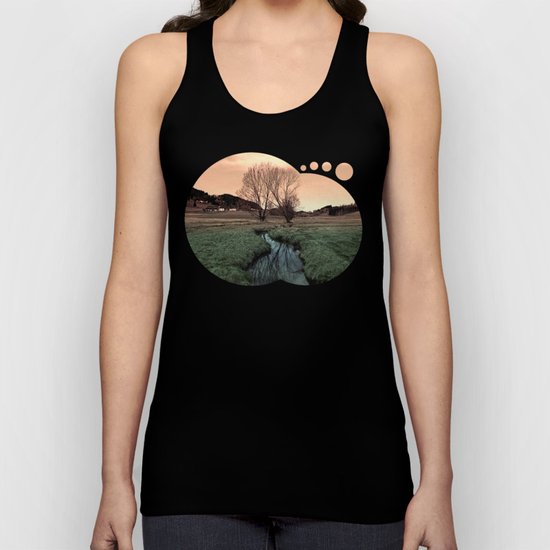 A stream, dry grass, reflections and trees II | waterscape photography Unisex Tank Top