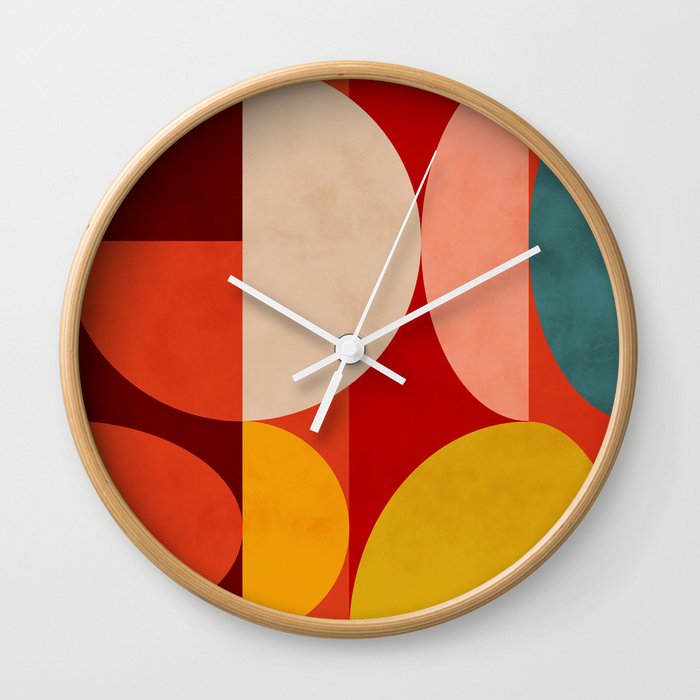 shapes of red mid century art Wall Clock