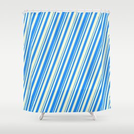[ Thumbnail: Blue & Light Yellow Colored Stripes Pattern Shower Curtain ]