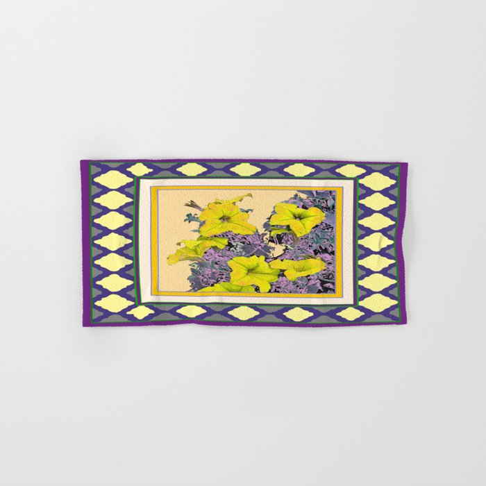 Decorative Purple Yellow Lattice Petunia Floral Art Hand Bath