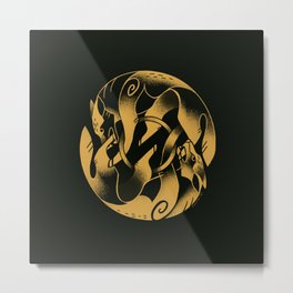 Infinity With You Metal Print | Digital, Ouroboros, Yellow, Celtic, Drawing, Black, Dog, Gold, Fox, Wolf 