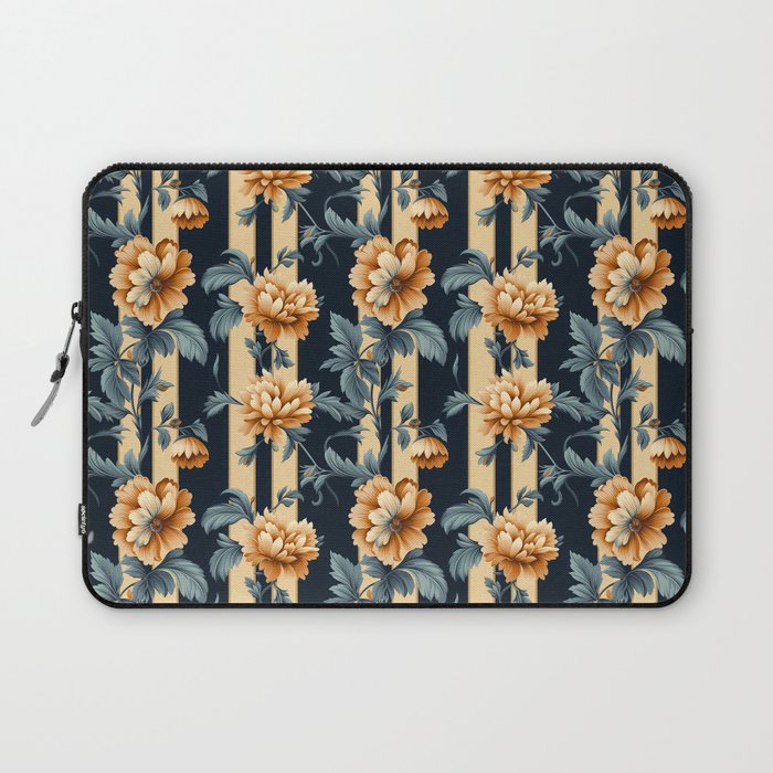 Orange bouquet pattern with flowers and stripes Laptop Sleeve