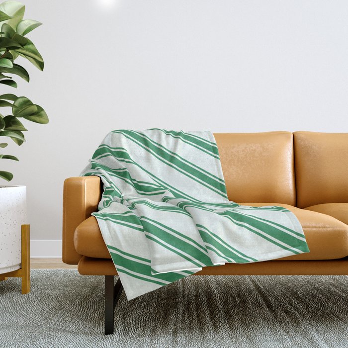 Mint Cream & Sea Green Colored Lined/Striped Pattern Throw Blanket
