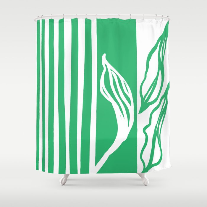 Long Leaf Stripe green Shower Curtain