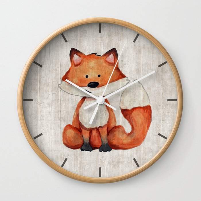 Little Fox, Baby Fox, Baby Animals, Forest Critters, Woodland Animals,  Nursery Art Wall Clock