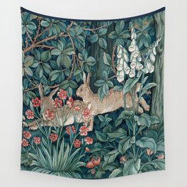 William Morris Forest Rabbits and Foxglove Greenery Wall Tapestry