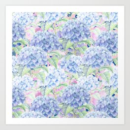 Botanical pink lavender watercolor hortensia floral Art Print