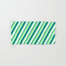 [ Thumbnail: Mint Cream, Teal, and Green Colored Lines Pattern Hand & Bath Towel ]