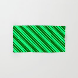 [ Thumbnail: Dark Green & Green Colored Lined/Striped Pattern Hand & Bath Towel ]