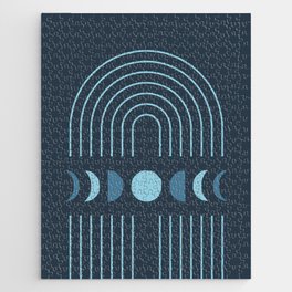 Geometric Lines and Shapes 3 in Midnight Blue (Rainbow and Moon Phases Abstract) Jigsaw Puzzle