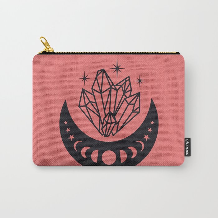 Moon Phases and Crystals Pink Boho Carry-All Pouch