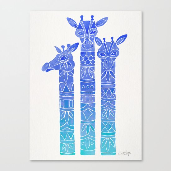 Giraffes – Blue Ombré Canvas Print
