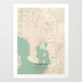 Tampa, United States - Vintage Map Art Print
