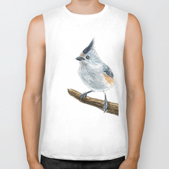 Titmouse bird watercolor Biker Tank