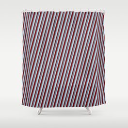 [ Thumbnail: Slate Gray, Light Blue, and Maroon Colored Stripes Pattern Shower Curtain ]