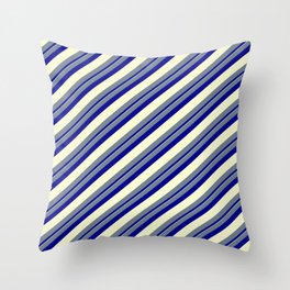[ Thumbnail: Slate Gray, Dark Blue & Light Yellow Colored Lined Pattern Throw Pillow ]