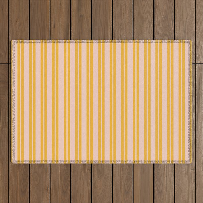 Double Stripe Pattern in Mustard Orange and Light Blush Pink Outdoor Rug