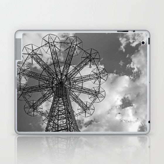 Coney Island Parachute Jump. Black and white photography Laptop & iPad Skin
