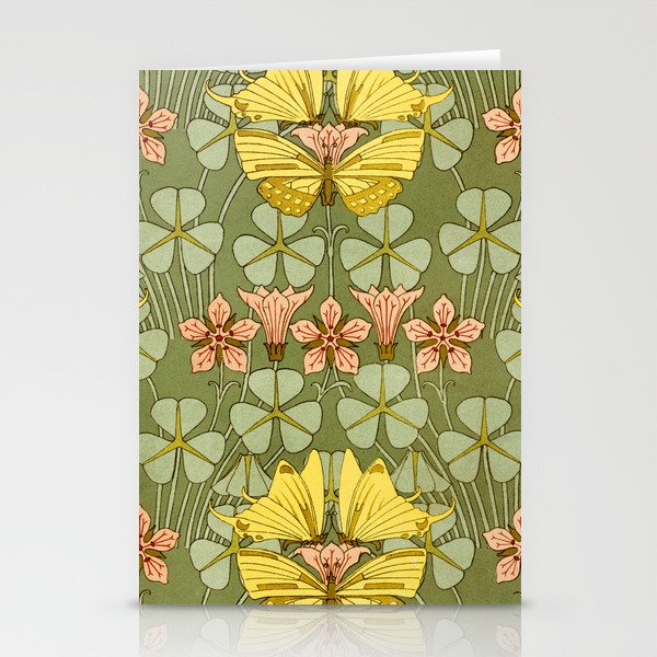 Vintage Art Nouveau Yellow Butterflies Floral Stationery Cards