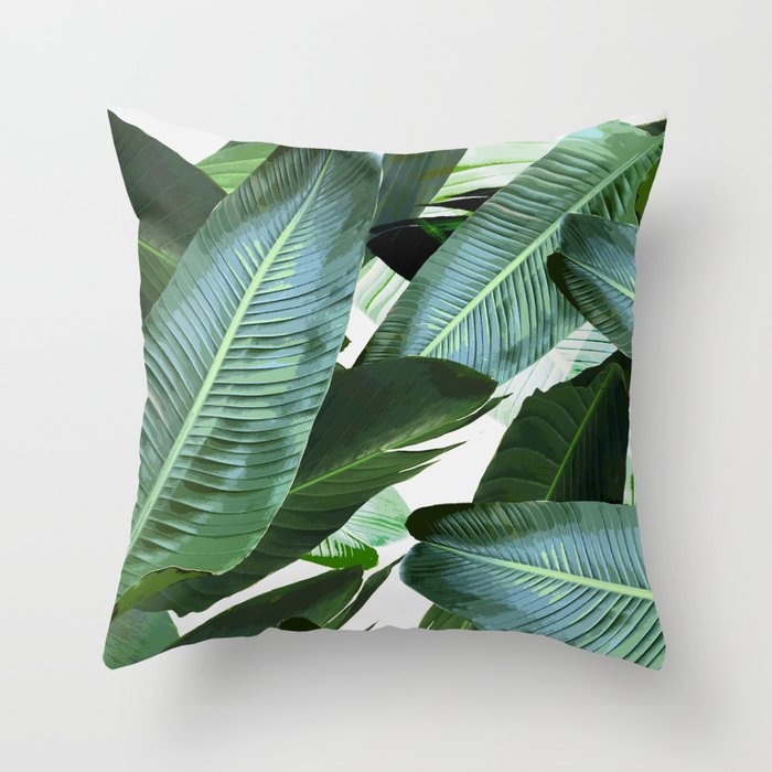 Tropical Palm leaf, banana leaf, greens, Hawaii, retro style Throw Pillow