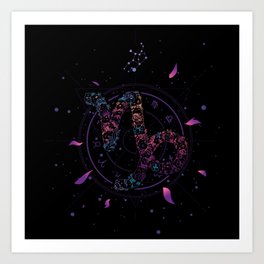 Capricorn FLORAL ZODIAC SIGN Art Print | Star Map Zodiac, Graphicdesign, Astrologist Girl, Mysticism, Trust The Universe, Zodiac Sign, Starry Sky Zodiac, Astrophysics, Zodiac Signs, Capricorn Zodiac 