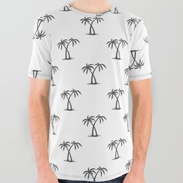 Dark Grey Palm Trees Pattern All Over Graphic Tee