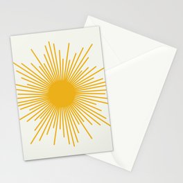 Mustard Yellow Retro Sun on Off White Stationery Card