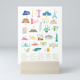 A to Z World - Alphabet Illustration Mini Art Print