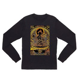 Manjushree Black Gold Thangka Long Sleeve T Shirt | Graphicdesign, Tibetanbuddhism, Goldthangka, Majushri, Meditate, Mandala, Buddha, Kali, Vajrayana, Tangka 