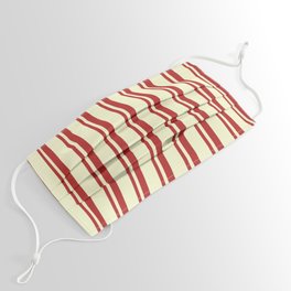 [ Thumbnail: Red & Light Yellow Colored Stripes/Lines Pattern Face Mask ]