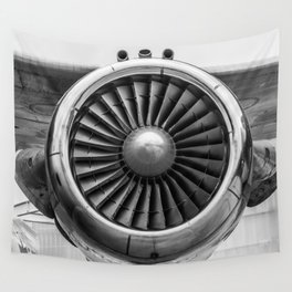 Vintage Airplane Turbine Engine Black and White Photography / black and white photographs Wall Tapestry