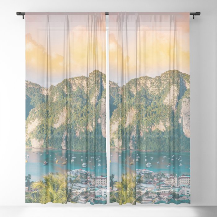 Blue lagoon, Thailand harbor landscape Pacific isles ocean nautical maritime color photograph / photography Sheer Curtain