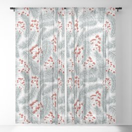 Pine branches and red berries on white Sheer Curtain