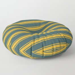 [ Thumbnail: Dark Slate Gray & Goldenrod Colored Pattern of Stripes Floor Pillow ]
