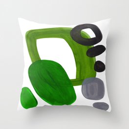 Mid Century Vintage 70's Design Abstract Minimalist Colorful Pop Art Olive Green Dark Green Grey Throw Pillow