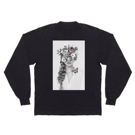 woman with flowers and butterflies 9a Long Sleeve T-shirt